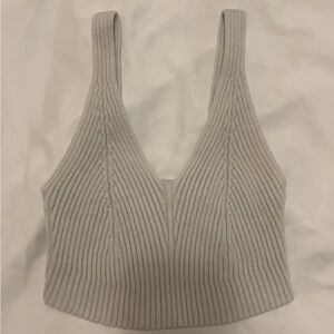 Gray/ White Ribbed Knit Crop Top